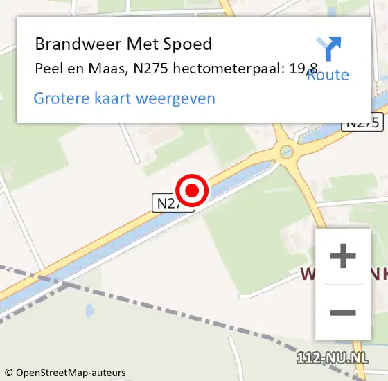 Locatie op kaart van de 112 melding: Brandweer Met Spoed Naar Peel en Maas, N275 hectometerpaal: 19,8 op 21 oktober 2021 08:27