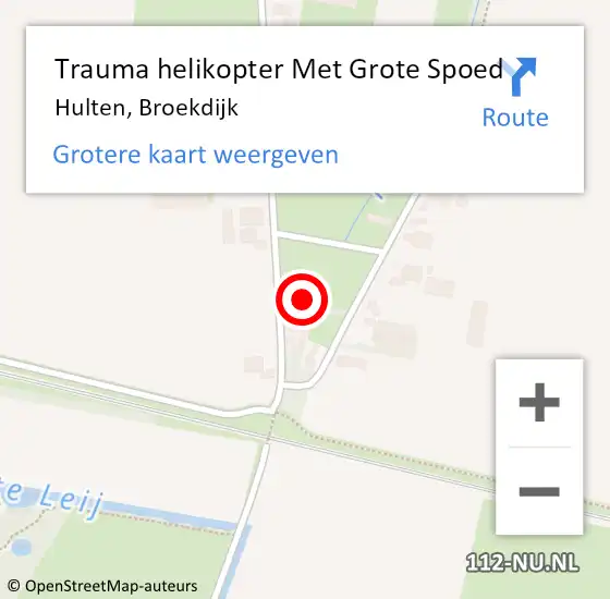 Locatie op kaart van de 112 melding: Trauma helikopter Met Grote Spoed Naar Hulten, Broekdijk op 21 oktober 2021 09:13