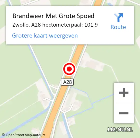 Locatie op kaart van de 112 melding: Brandweer Met Grote Spoed Naar Zwolle, A28 hectometerpaal: 101,9 op 21 oktober 2021 16:15