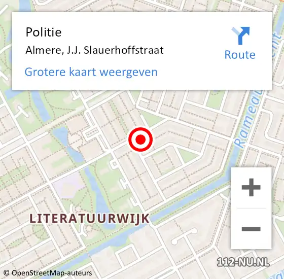 Locatie op kaart van de 112 melding: Politie Almere, J.J. Slauerhoffstraat op 21 oktober 2021 19:23