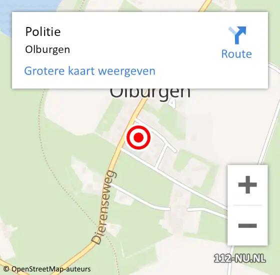 Locatie op kaart van de 112 melding: Politie Olburgen op 21 oktober 2021 22:17