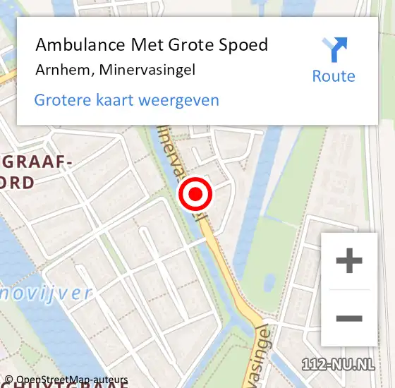 Locatie op kaart van de 112 melding: Ambulance Met Grote Spoed Naar Arnhem, Minervasingel op 22 oktober 2021 00:00