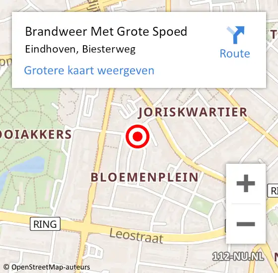 Locatie op kaart van de 112 melding: Brandweer Met Grote Spoed Naar Eindhoven, Biesterweg op 22 oktober 2021 03:15
