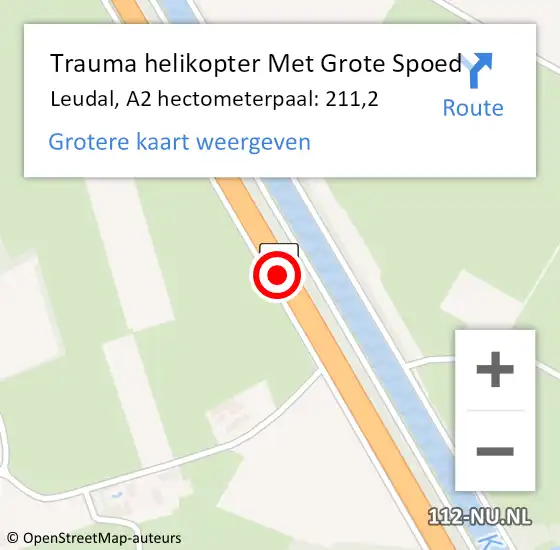 Locatie op kaart van de 112 melding: Trauma helikopter Met Grote Spoed Naar Leudal, A2 hectometerpaal: 211,2 op 22 oktober 2021 13:26