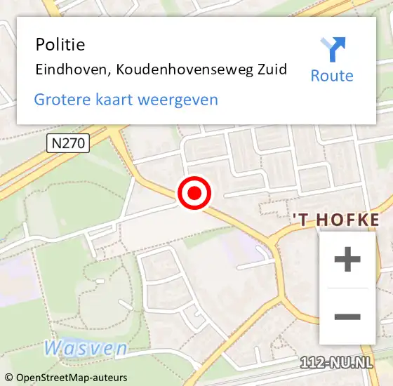 Locatie op kaart van de 112 melding: Politie Eindhoven, Koudenhovenseweg Zuid op 22 oktober 2021 14:15