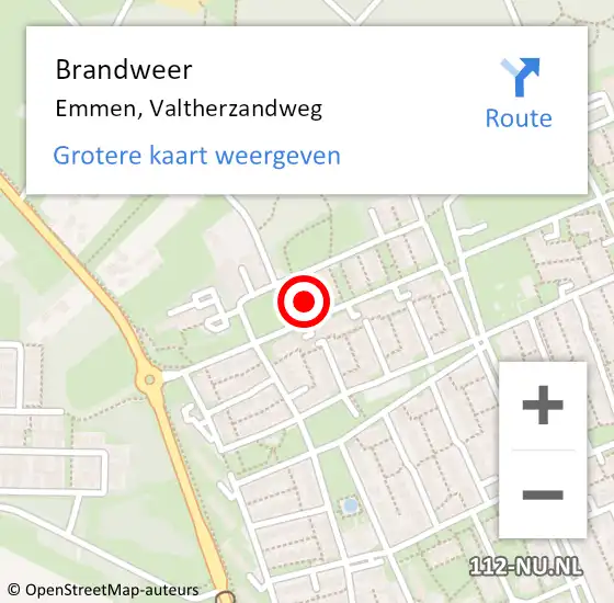 Locatie op kaart van de 112 melding: Brandweer Emmen, Valtherzandweg op 22 oktober 2021 15:01