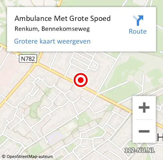 Locatie op kaart van de 112 melding: Ambulance Met Grote Spoed Naar Renkum, Bennekomseweg op 22 oktober 2021 17:40