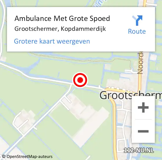 Locatie op kaart van de 112 melding: Ambulance Met Grote Spoed Naar Grootschermer, Kopdammerdijk op 22 oktober 2021 19:39