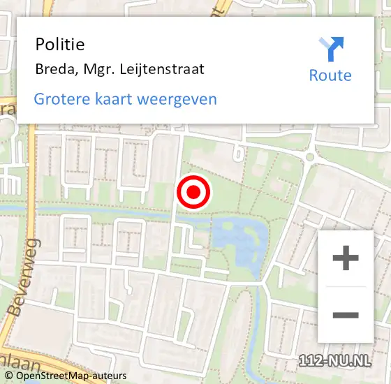 Locatie op kaart van de 112 melding: Politie Breda, Mgr. Leijtenstraat op 22 oktober 2021 20:52