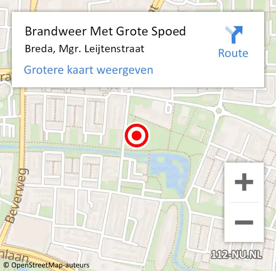 Locatie op kaart van de 112 melding: Brandweer Met Grote Spoed Naar Breda, Mgr. Leijtenstraat op 22 oktober 2021 20:53