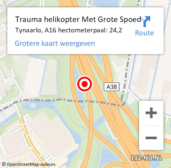 Locatie op kaart van de 112 melding: Trauma helikopter Met Grote Spoed Naar Tynaarlo, A16 hectometerpaal: 24,2 op 23 oktober 2021 03:45