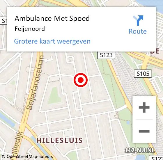 Locatie op kaart van de 112 melding: Ambulance Met Spoed Naar Feijenoord op 23 oktober 2021 03:59