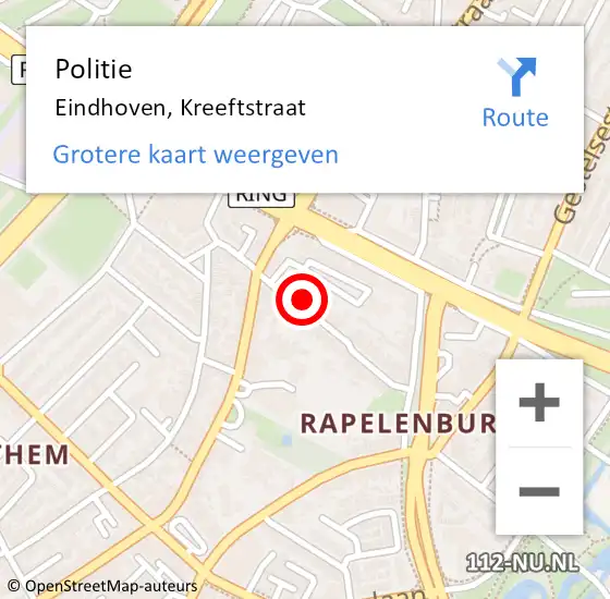 Locatie op kaart van de 112 melding: Politie Eindhoven, Kreeftstraat op 23 oktober 2021 15:31