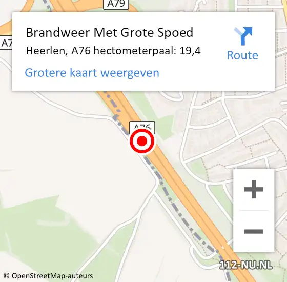 Locatie op kaart van de 112 melding: Brandweer Met Grote Spoed Naar Heerlen, A76 hectometerpaal: 19,4 op 23 oktober 2021 20:31