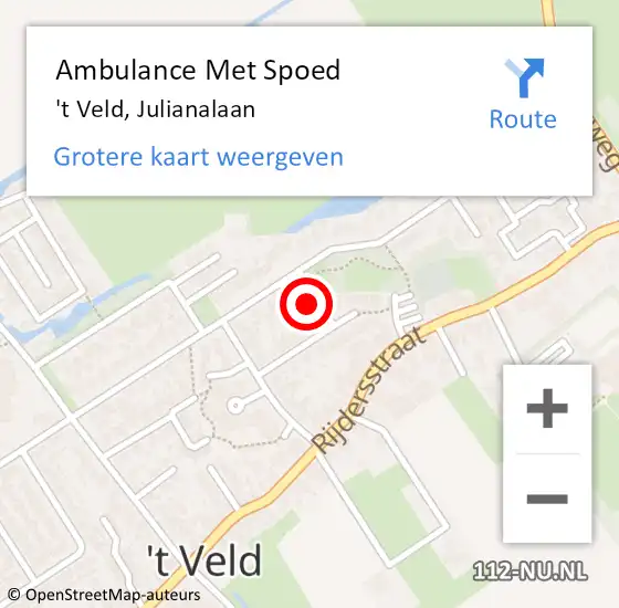 Locatie op kaart van de 112 melding: Ambulance Met Spoed Naar 't Veld, Julianalaan op 23 oktober 2021 23:40