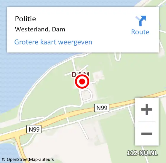 Locatie op kaart van de 112 melding: Politie Westerland, Dam op 24 oktober 2021 01:52