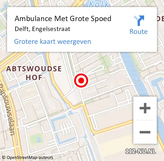 Locatie op kaart van de 112 melding: Ambulance Met Grote Spoed Naar Delft, Engelsestraat op 24 oktober 2021 04:12