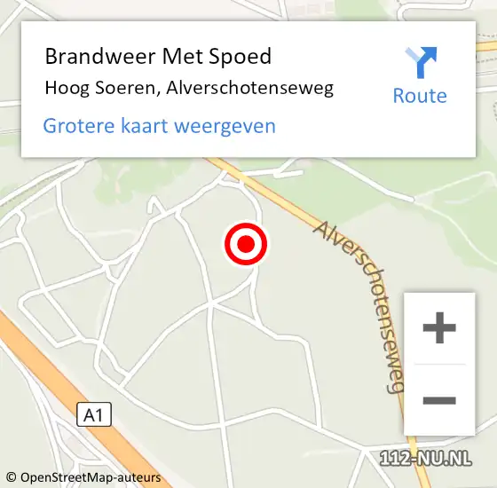 Locatie op kaart van de 112 melding: Brandweer Met Spoed Naar Hoog Soeren, Alverschotenseweg op 24 oktober 2021 15:27