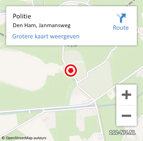 Locatie op kaart van de 112 melding: Politie Den Ham, Janmansweg op 24 oktober 2021 15:29