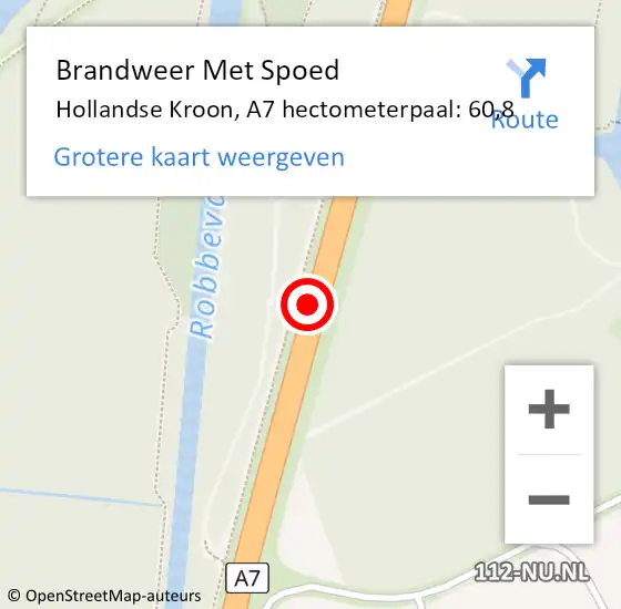 Locatie op kaart van de 112 melding: Brandweer Met Spoed Naar Hollandse Kroon, A7 hectometerpaal: 60,8 op 24 oktober 2021 17:27