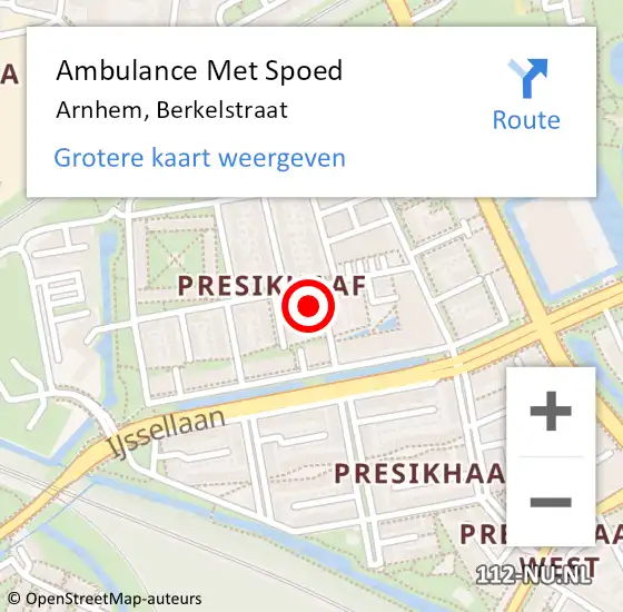 Locatie op kaart van de 112 melding: Ambulance Met Spoed Naar Arnhem, Berkelstraat op 25 oktober 2021 00:00