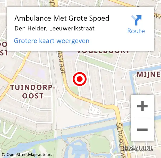 Locatie op kaart van de 112 melding: Ambulance Met Grote Spoed Naar Den Helder, Leeuwerikstraat op 25 oktober 2021 11:17