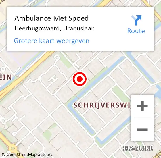 Locatie op kaart van de 112 melding: Ambulance Met Spoed Naar Heerhugowaard, Uranuslaan op 25 oktober 2021 17:21