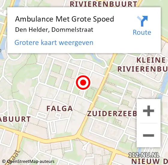 Locatie op kaart van de 112 melding: Ambulance Met Grote Spoed Naar Den Helder, Dommelstraat op 25 oktober 2021 22:41