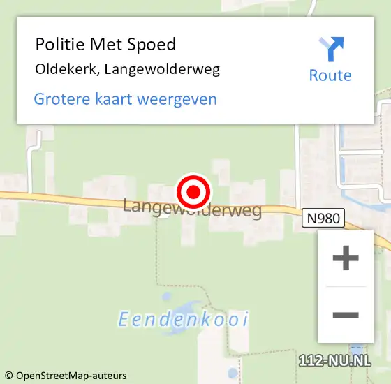 Locatie op kaart van de 112 melding: Politie Met Spoed Naar Oldekerk, Langewolderweg op 26 oktober 2021 01:42