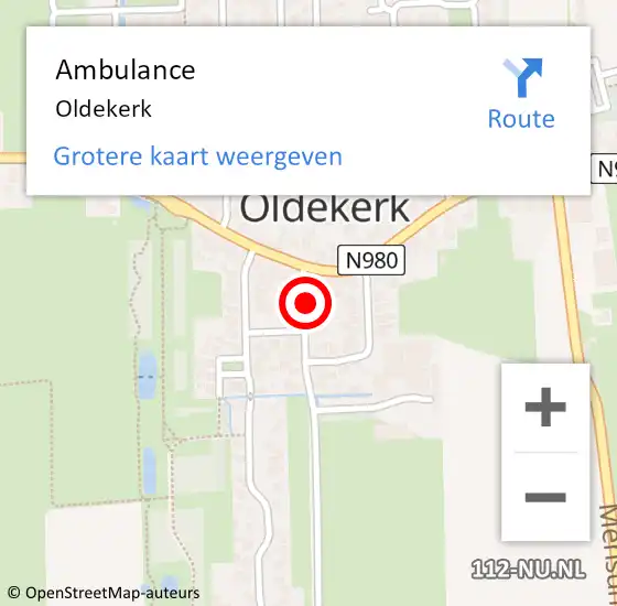Locatie op kaart van de 112 melding: Ambulance Oldekerk op 26 oktober 2021 01:46