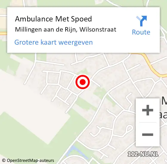 Locatie op kaart van de 112 melding: Ambulance Met Spoed Naar Millingen aan de Rijn, Wilsonstraat op 26 oktober 2021 03:39