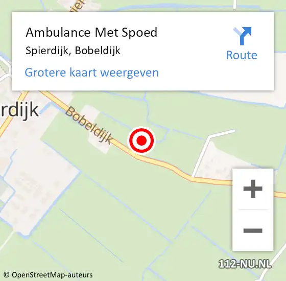Locatie op kaart van de 112 melding: Ambulance Met Spoed Naar Spierdijk, Bobeldijk op 26 oktober 2021 07:56