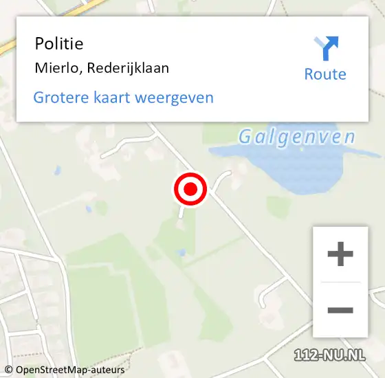 Locatie op kaart van de 112 melding: Politie Mierlo, Rederijklaan op 26 oktober 2021 08:20