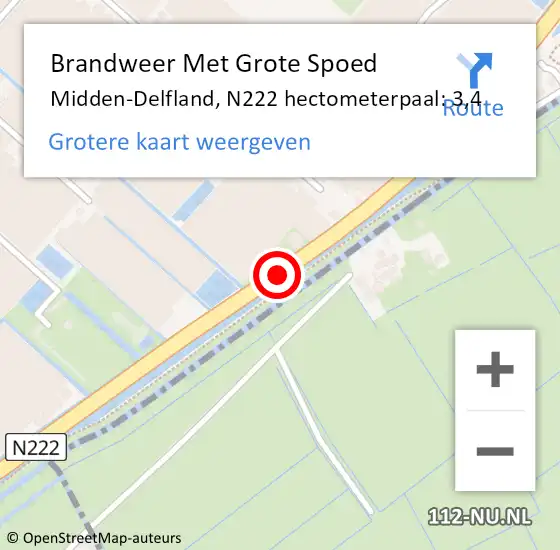 Locatie op kaart van de 112 melding: Brandweer Met Grote Spoed Naar Midden-Delfland, N222 hectometerpaal: 3,4 op 26 oktober 2021 10:39
