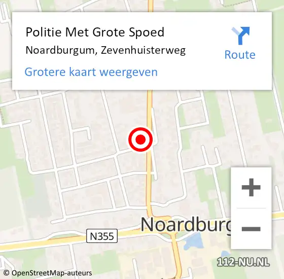 Locatie op kaart van de 112 melding: Politie Met Grote Spoed Naar Noardburgum, Zevenhuisterweg op 26 oktober 2021 12:03