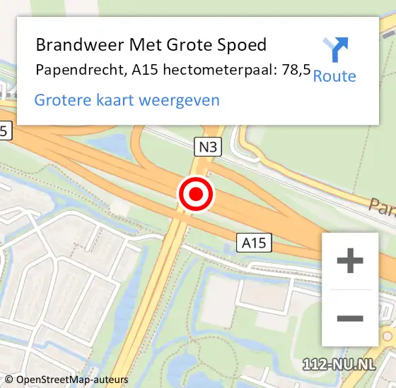 Locatie op kaart van de 112 melding: Brandweer Met Grote Spoed Naar Papendrecht, A15 hectometerpaal: 78,5 op 26 oktober 2021 17:00