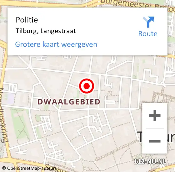 Locatie op kaart van de 112 melding: Politie Tilburg, Langestraat op 26 oktober 2021 18:11
