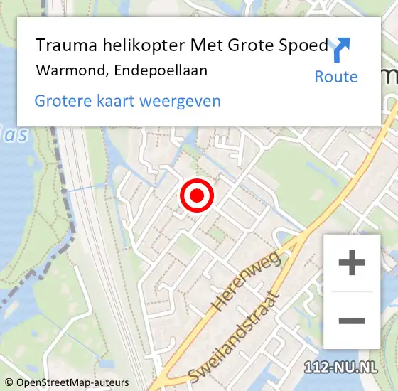 Locatie op kaart van de 112 melding: Trauma helikopter Met Grote Spoed Naar Warmond, Endepoellaan op 26 oktober 2021 19:37