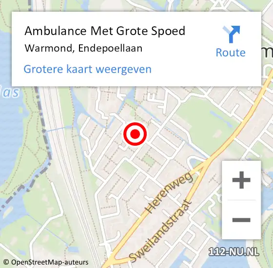 Locatie op kaart van de 112 melding: Ambulance Met Grote Spoed Naar Warmond, Endepoellaan op 26 oktober 2021 19:37