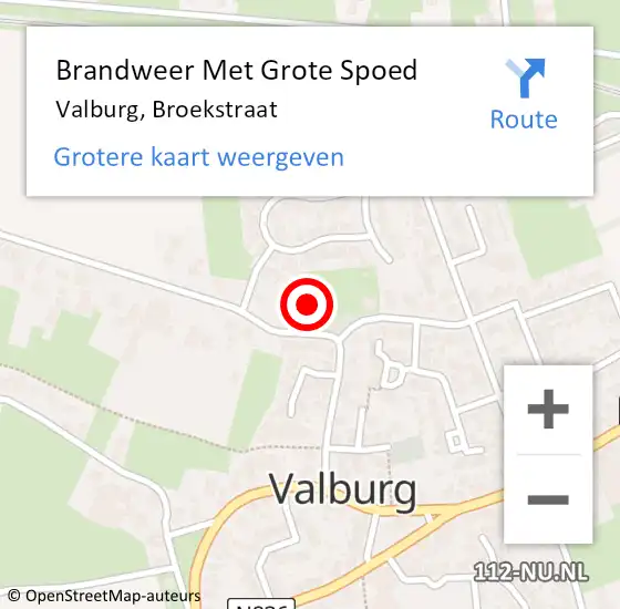 Locatie op kaart van de 112 melding: Brandweer Met Grote Spoed Naar Valburg, Broekstraat op 26 oktober 2021 20:39