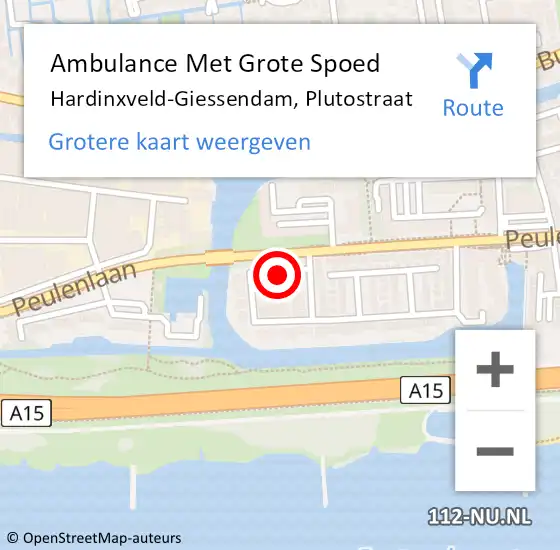 Locatie op kaart van de 112 melding: Ambulance Met Grote Spoed Naar Hardinxveld-Giessendam, Plutostraat op 26 oktober 2021 22:04