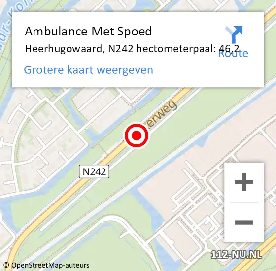 Locatie op kaart van de 112 melding: Ambulance Met Spoed Naar Heerhugowaard, N242 hectometerpaal: 46,2 op 27 oktober 2021 00:21
