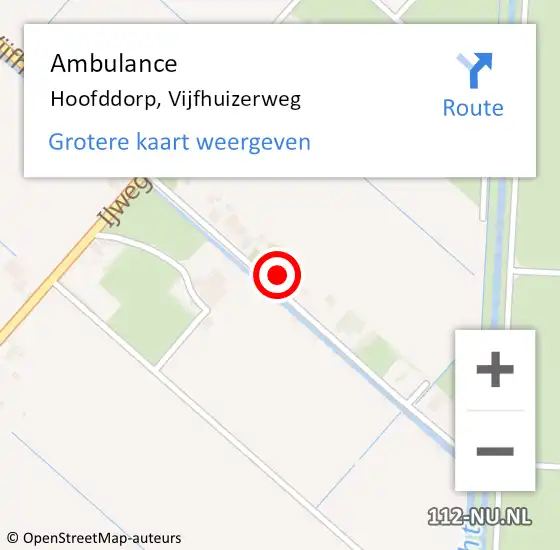 Locatie op kaart van de 112 melding: Ambulance Hoofddorp, Vijfhuizerweg op 27 oktober 2021 06:30