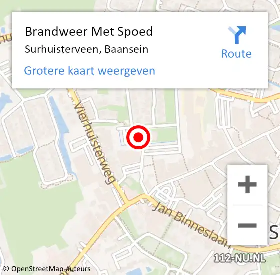 Locatie op kaart van de 112 melding: Brandweer Met Spoed Naar Surhuisterveen, Baansein op 27 oktober 2021 08:17