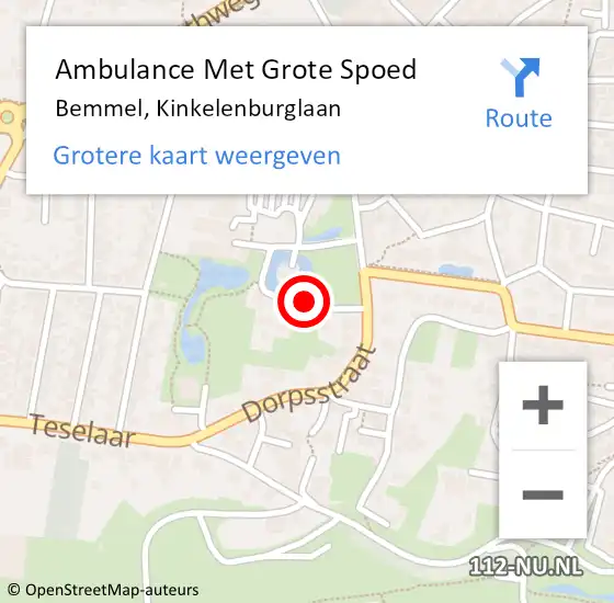 Locatie op kaart van de 112 melding: Ambulance Met Grote Spoed Naar Bemmel, Kinkelenburglaan op 27 oktober 2021 09:42