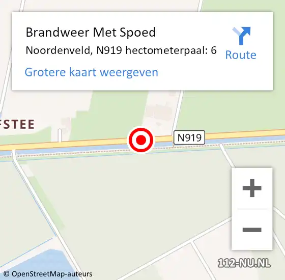 Locatie op kaart van de 112 melding: Brandweer Met Spoed Naar Noordenveld, N919 hectometerpaal: 6 op 27 oktober 2021 10:27