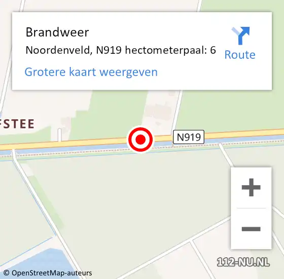 Locatie op kaart van de 112 melding: Brandweer Noordenveld, N919 hectometerpaal: 6 op 27 oktober 2021 10:27