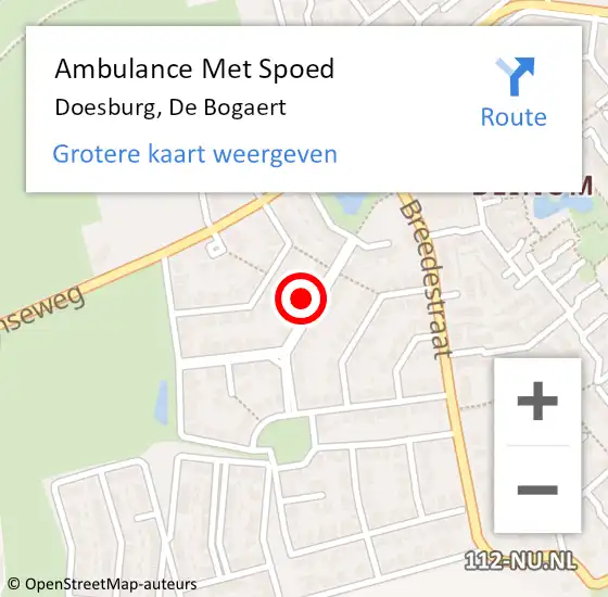 Locatie op kaart van de 112 melding: Ambulance Met Spoed Naar Doesburg, De Bogaert op 27 oktober 2021 15:07