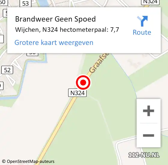 Locatie op kaart van de 112 melding: Brandweer Geen Spoed Naar Wijchen, N324 hectometerpaal: 7,7 op 27 oktober 2021 16:56