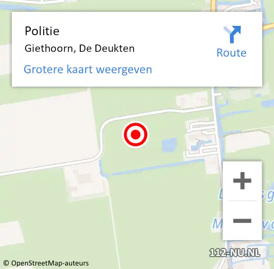 Locatie op kaart van de 112 melding: Politie Giethoorn, De Deukten op 27 oktober 2021 21:43